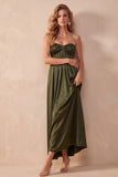 Strapless A-Line Ruched Black Long Formal Dress
