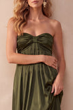 Strapless A-Line Ruched Black Long Formal Dress