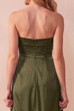 Strapless A-Line Ruched Black Long Formal Dress