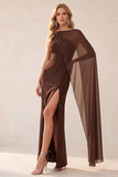 Bateau Neck Sheath Purple Maxi Formal Dress With Cape