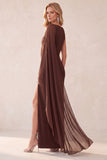 Bateau Neck Sheath Purple Maxi Formal Dress With Cape