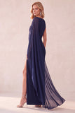 Bateau Neck Sheath Purple Maxi Formal Dress With Cape