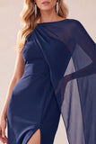 Bateau Neck Sheath Purple Maxi Formal Dress With Cape