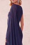 Bateau Neck Sheath Purple Maxi Formal Dress With Cape