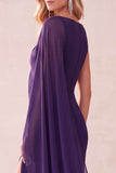 Bateau Neck Sheath Purple Maxi Formal Dress With Cape