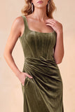 Corset Velvet Burgundy Sheath Ruched Square Neck Midi Wedding Guest Dress