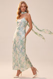 Mermaid Spaghetti Straps Light Green Floral Maxi Formal Dress