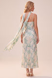 Mermaid Spaghetti Straps Light Green Floral Maxi Formal Dress