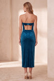 Strapless Sheath Olive Velvet Midi Wedding Guest Dress with Bow