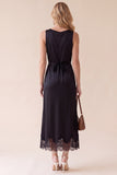 Black Round Neck A Line Lace Midi Wedding Guest Dress