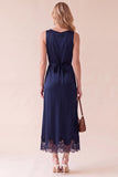 Black Round Neck A Line Lace Midi Wedding Guest Dress