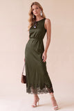 Black Round Neck A Line Lace Midi Wedding Guest Dress