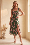 Square Neck Sheath Floral Sheath Midi Wedding Guest Dress