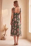 Square Neck Sheath Floral Sheath Midi Wedding Guest Dress