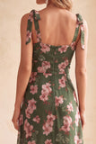 Square Neck Sheath Floral Sheath Midi Wedding Guest Dress