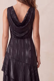A Line Black Cowl Neck High-Low Holiday Party Dress With Pockets