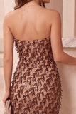 Sequins Strapless Coffee Sheath Midi Holiday Party Dress