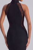 High Neck Mermaid Long Black Tie Dress with Back Slit