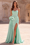 Corset Strapless Mermaid Mint Satin Maxi Prom Dress