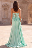 Corset Strapless Mermaid Mint Satin Maxi Prom Dress