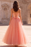Corset Strapless A Line Pink Maxi Prom Dress With Pearls