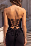 Black Strapless Rhinestones Long Prom Dress with Slit