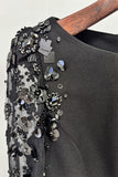 Sequins Mermaid Beaded Long Black Tie Dress with Cape Sleeves