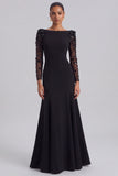 Beaded A-Line Long Sleeve Black Tie Dress