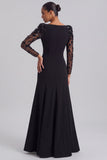 Beaded A-Line Long Sleeve Black Tie Dress