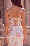 Mermaid Floral Sequins Spaghetti Straps White Maxi Prom Dress