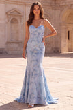 Strapless Mermaid Sparkly Light Blue Maxi Prom Dress
