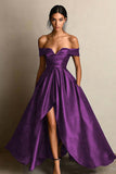Off The Shoulder High Low A Line Black Tie Dress