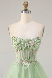 Fuchsia Strapless Tiered A-Line Corset Prom Dress With Slit