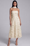 Strapless Blue Appliqued A Line Wedding Guest Dress