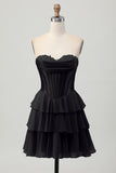 Blue Corset Strapless Tiered A Line Homecoming Dress