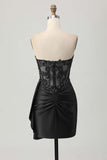 Strapless Bodycon Corset Appliqued Dark Green Homecoming Dress With Sash