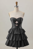 Orange Cut Out Tiered A Line Strapless Homecoming Dress with Beading