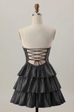 Orange Cut Out Tiered A Line Strapless Homecoming Dress with Beading