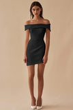 Simple Sheath Off the Shoulder Satin Short White Graduation Dress