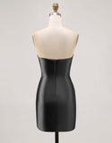 Fuchsia Beaded Satin Bodycon Strapless Homecoming Dress with Slit