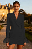 White Peak Lapel Work Dress with Long Sleeves
