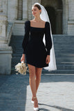 Bodycon Ivory Long Sleeve Square Neck Bridal Shower Dress