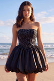 Strapless Corset Beaded A Line Mini White Dress with Rhinestones