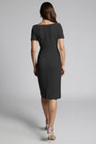 Ruffled Champagne Sheath Midi Dress with Slit