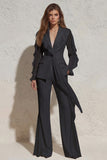 Ruffled Notched Lapel 2 Piece White Women Suits with Pockets