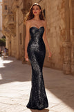 Gold Strapless Mermaid Maxi Dress With Sequins