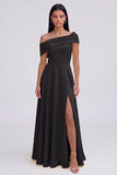 Asymmetrical Neck Yellow A Line Maxi Dress with Slit
