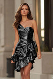 Metallic Gold Bodycon One Shoulder Homecoming Dress With Ruffles