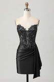 Strapless Bodycon Corset Appliqued Dark Green Homecoming Dress With Sash