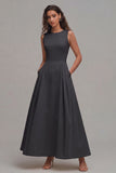 Light Yellow A-Line Boat Neck Wedding Guest Dress With Pockets